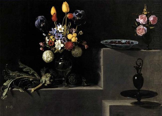 HAMEN, Juan van der Still Life with Flowers, Artichokes, Cherries and Glassware china oil painting image